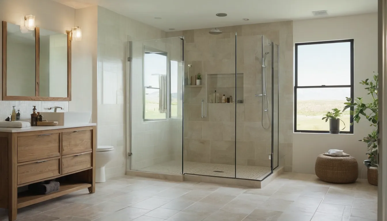 A bright, modern bathroom with a new walk-in shower in a Arlington Heights home